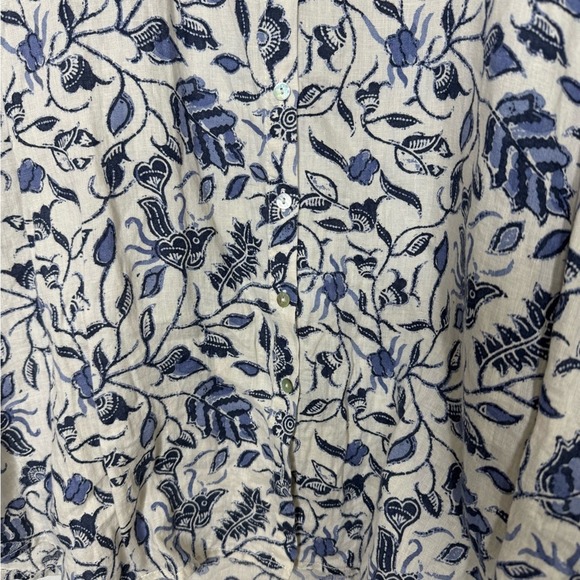 Tahari Womens Linen Button Down Floral Blouse 2X Coastal Grandma Flowy Beachy - Picture 3 of 8
